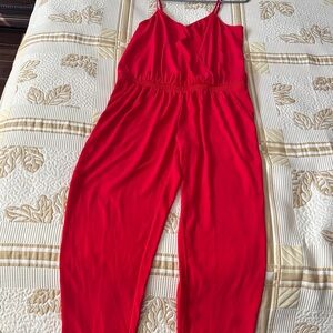Express Red V-Neck Sleeveless Jumpsuit